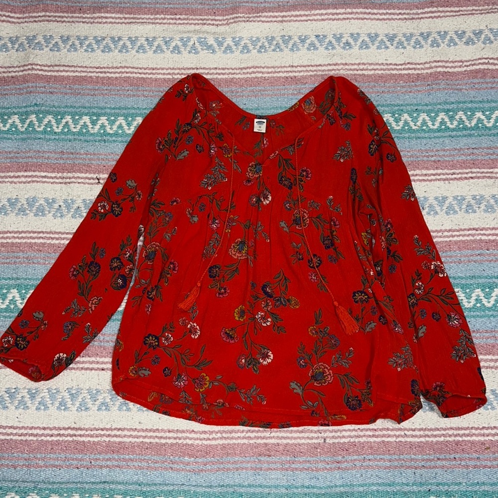 Old Navy red floral long-sleeved Bohemian blouse